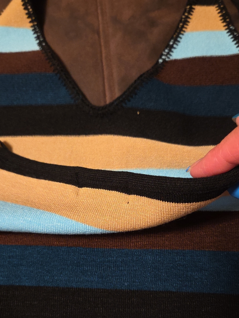 JUNIORS Striped V-Neck Knit Tank in Light Blue, Teal, Brown & Tan - Picture 7 of 7